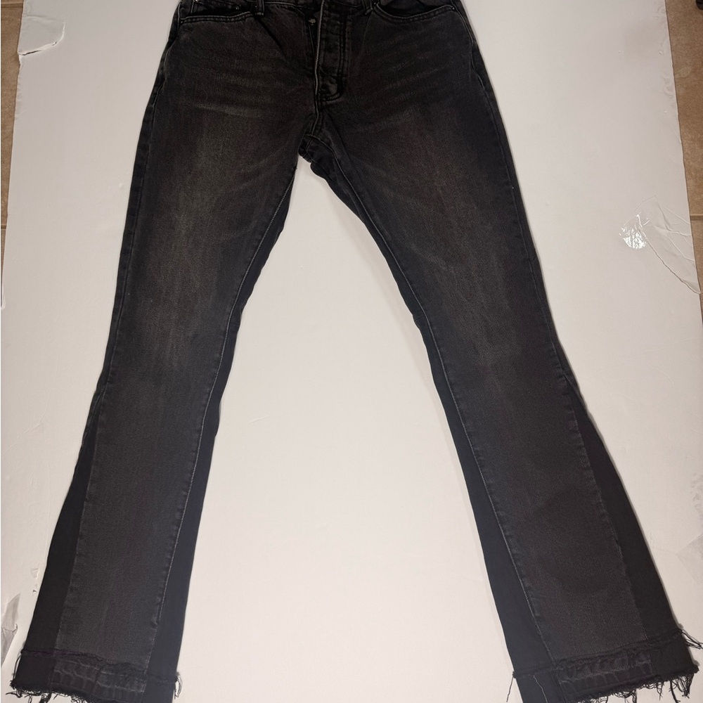 MNML Black Washed Flared Leg Jeans
